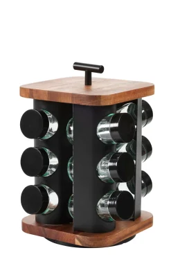 CASA Tarros De Hierbas|Acacia Lux Carrusel De Hierbas 12 Botes Rotacion De 360° Negro, Natural