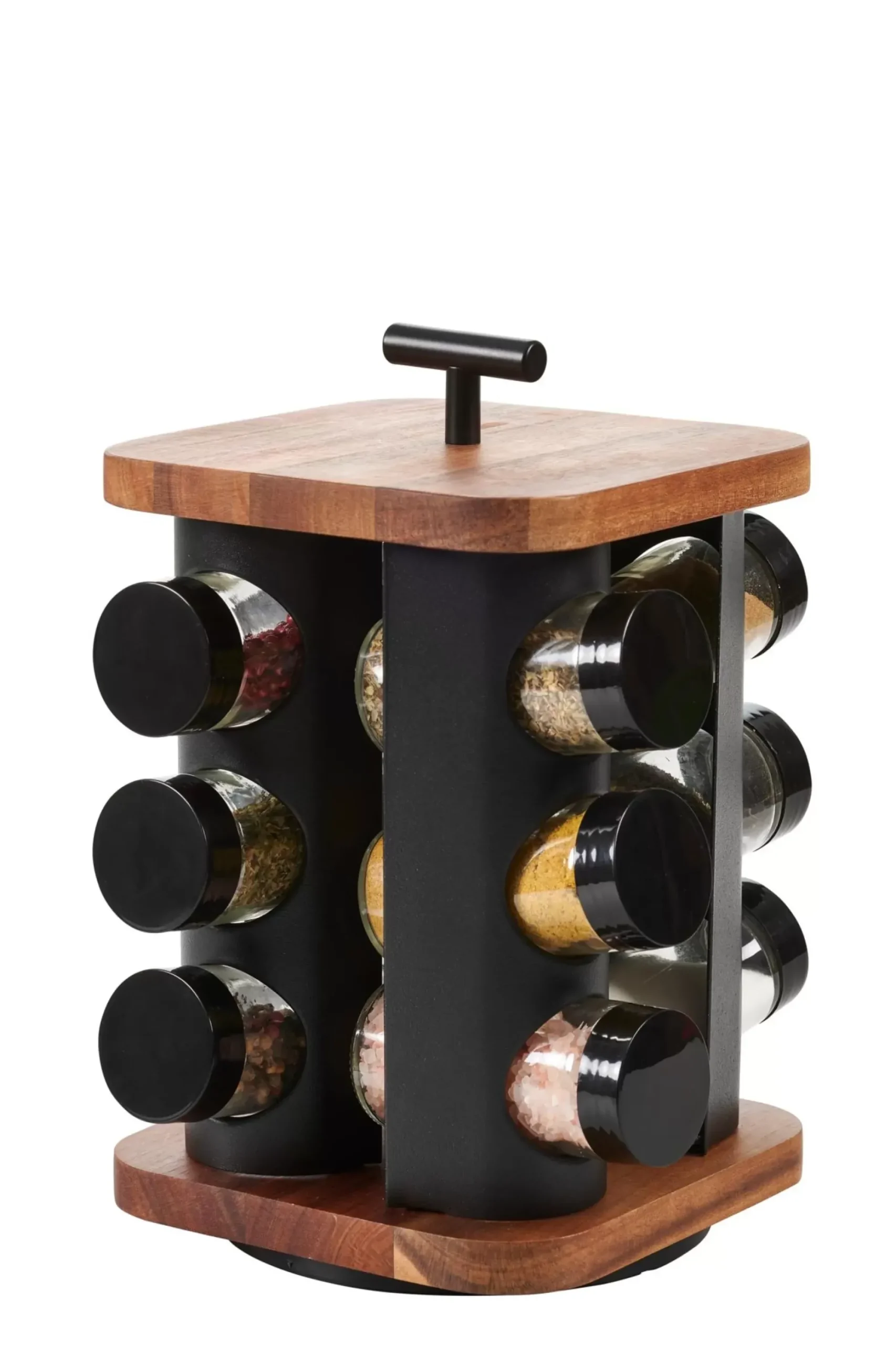 CASA Tarros De Hierbas|Acacia Lux Carrusel De Hierbas 12 Botes Rotacion De 360° Negro, Natural