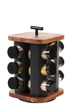 CASA Tarros De Hierbas|Acacia Lux Carrusel De Hierbas 12 Botes Rotacion De 360° Negro, Natural