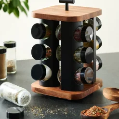 CASA Tarros De Hierbas|Acacia Lux Carrusel De Hierbas 12 Botes Rotacion De 360° Negro, Natural