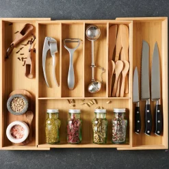 CASA Cestas De Cajonera|Bamboo Organizador Cajon Extensible Natural