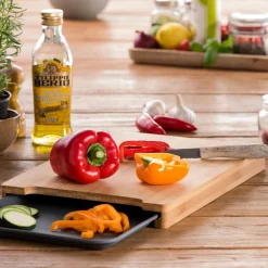 CASA Tablas De Cortar|Bamboo Tabla Para Cortar Con Recipiente Gris, Natural