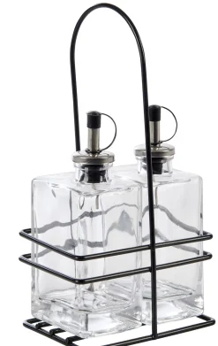 CASA Aceiteras|Bistro Aceitera Y Vinagrera En Soporte Negro, Transparente