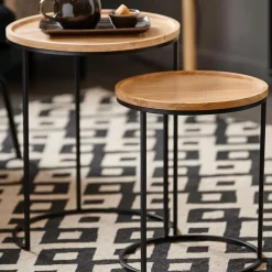 CASA Mesas Auxiliares|Gom Mesas Auxiliares Juego De 2 Negro, Natural