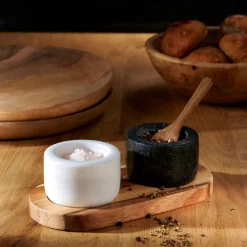 CASA Accesorios De Cocina|Marble Pimentero/Salero Con Cuchara Y Sop. Negro, Blanco, Natural