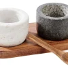 CASA Accesorios De Cocina|Marble Pimentero/Salero Con Cuchara Y Sop. Negro, Blanco, Natural