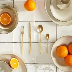 CASA Juegos|Roxanne Cubierto De 16 Piezas Oro Claro