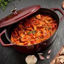 CASA Ollas|Stew Olla Hierro Fundido Ovalado Rojo Oscuro