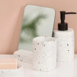 CASA Accesorios De Tocador|Terrazzo Sop. Cepillo Dientes Blanco